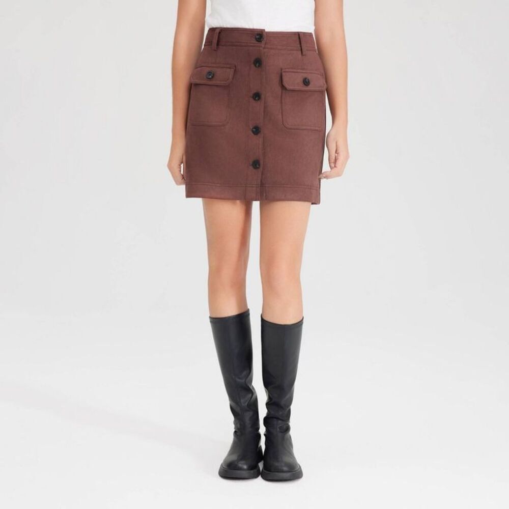 Universal Thread - Women's Faux Suede Mini A-Line Skirt - Universal T Dark Brown